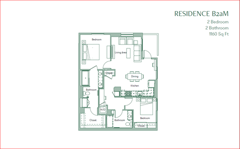 The Baxter floorpan 2 Bedroom 2 Bath 1160 square feet at The Baxter Apartments, California, 90028